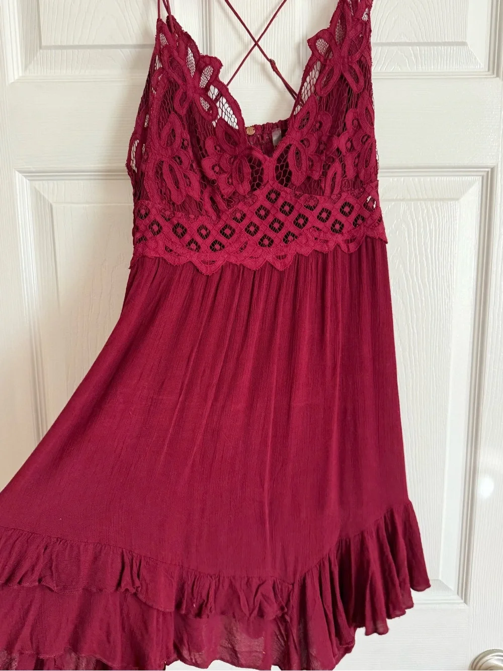 Free People Burgundy Crochet Lace Slip Dress
